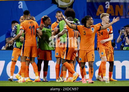 LIPSIA - i giocatori della nazionale olandese reagiscono al gol non consentito durante la partita UEFA EURO 2024 del gruppo D tra Paesi Bassi e Francia allo stadio di Lipsia il 21 giugno 2024 a Lipsia, in Germania. ANP KOEN VAN WEEL Foto Stock