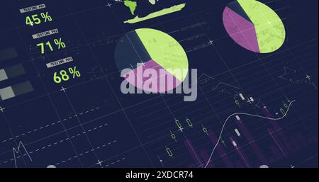 Immagine di equazioni matematiche su elaborazione di dati statistici su sfondo blu Foto Stock