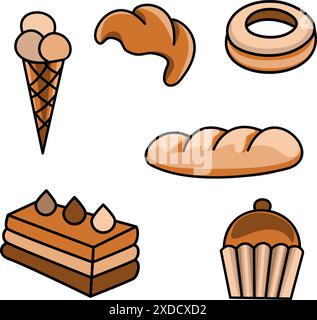 Le icone dei prodotti da forno consentono di impostare l'illustrazione vettoriale Illustrazione Vettoriale