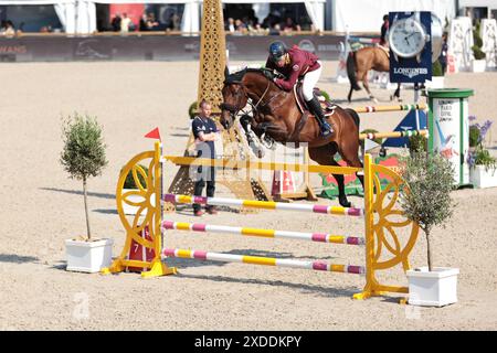 Christian Ahlmann della Germania con D'aganix 2000 Z durante il Prix Turkish Airlines CSI5* showjumping al Longines Paris Eiffel Jumping il 21 giugno 2024, Parigi, Francia (foto di Maxime David - MXIMD Pictures) Foto Stock