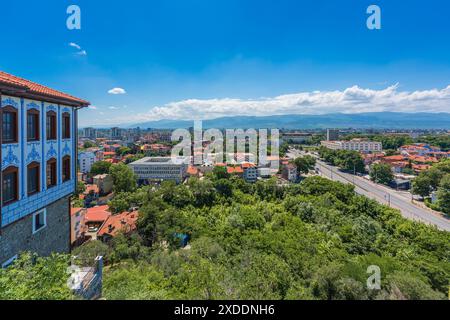 Plovdiv, Bulgaria. Vista ad alto angolo della città in primavera Foto Stock