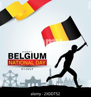 Buon giorno nazionale Belgio saluti. disegno dell'illustrazione vettoriale astratta. Illustrazione Vettoriale