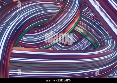 Immagine astratta di tubi intrecciati, colorati e riflettenti.rendering 3d. Foto Stock