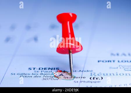 Saint Pierre, pin della riunione sulla mappa Foto Stock