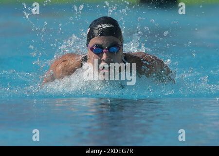 Roma, Italia. 22 giugno 2024. Tessa Giele dei Paesi Bassi gareggia nei 100m Butterfly Women Heats durante il 60° Settecolli Swim Meeting allo stadio del nuoto di Roma, 22 giugno 2024. Crediti: Insidefoto di andrea staccioli/Alamy Live News Foto Stock