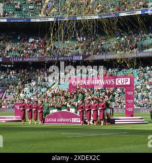 Twickenham, Regno Unito. 22 giugno 2024. *** Durante la partita amichevole internazionale tra Sudafrica e Galles al Twickenham Stadium, Twickenham, Regno Unito, il 22 giugno 2024. Foto di Phil Hutchinson. Solo per uso editoriale, licenza richiesta per uso commerciale. Non utilizzare in scommesse, giochi o pubblicazioni di singoli club/campionato/giocatori. Crediti: UK Sports Pics Ltd/Alamy Live News Foto Stock