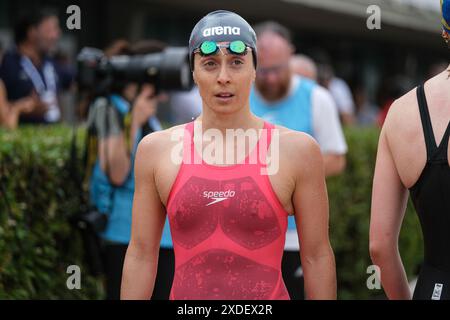 Roma, Italia. 21 giugno 2024. Alessia Polieri dell'Italia ha visto durante i 50 metri di batteria a dorso femminile il giorno 1 delle qualificazioni per il nuoto Internazionale - 60° Trofeo 'Settecollli' 2024. (Foto di Elena Vizzoca/SOPA Images/Sipa USA) credito: SIPA USA/Alamy Live News Foto Stock