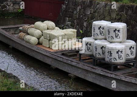 Takasebune sul fiume Takase a Kyoto, Giappone Foto Stock