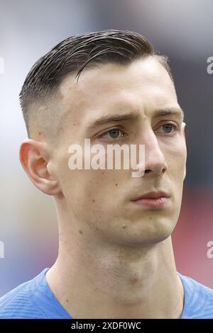 Dusseldorf, Germania. 21 giugno 2024. DUSSELDORF, Dusseldorf Arena 21-06-2024, Campionato europeo di calcio Euro2024, partita a gironi n. 21 tra Slovacchia e Ucraina punteggio finale 1-2. Giocatore slovacco Robert Bozenik credito: Pro Shots/Alamy Live News Foto Stock