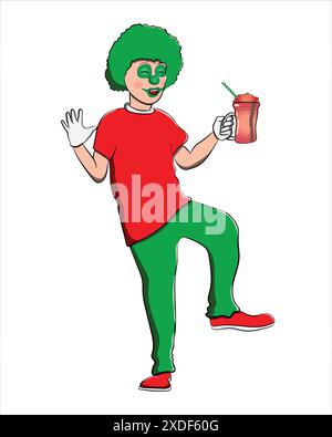 Clown uomo Rosso & Verde bevanda succo personaggio Cartoon Illustrazione Vettoriale