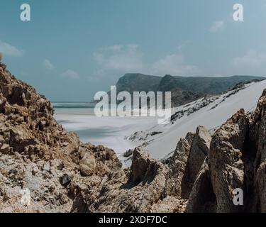 Vista sulla laguna di Detwah a Qalansiyah sull'isola di Socotra, Yemen Foto Stock