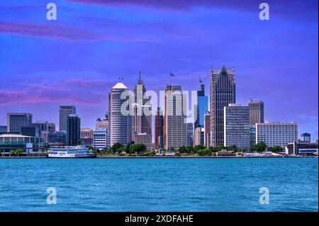 Città e skyline di Detroit, Michigan, Stati Uniti Foto Stock