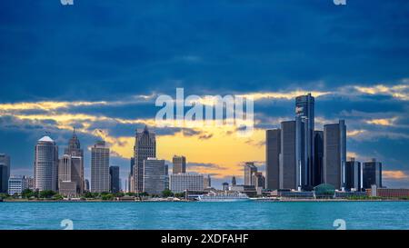 Città e skyline di Detroit, Michigan, Stati Uniti Foto Stock