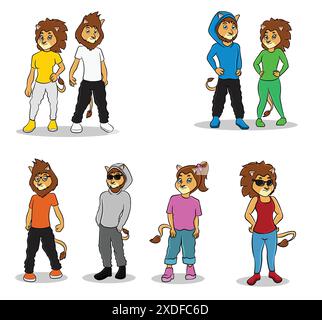 Personaggio dei fumetti Lions femmina e maschio Illustrazione Vettoriale