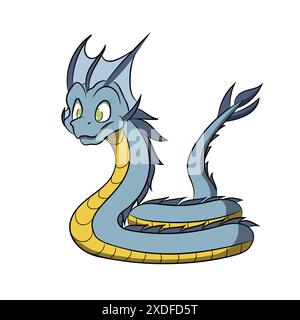 Carino Dragon Cartoon del Serpente marino Illustrazione Vettoriale