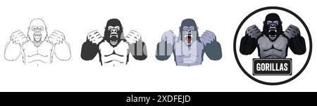 Design con logo Angry Gorilla Cartoon Illustrazione Vettoriale