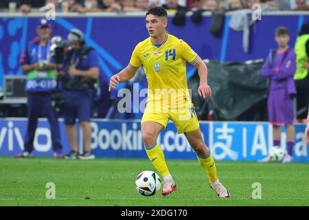 Georgiy Sudakov dell'Ucraina durante la partita di calcio della fase e a gironi di Euro 2024 tra Slovacchia e Ucraina allo stadio Dusseldorf Arena di Dusseldorf (Germania), 21 giugno 2024. Foto Stock