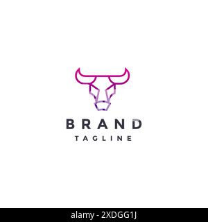 Design semplice con logo Bulls Head Line. Design moderno con logo Tech Head Line. Illustrazione Vettoriale