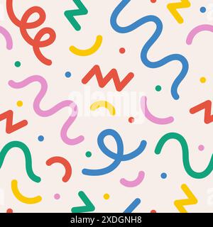 Divertente set di motivi senza cuciture con linea colorata Illustrazione Vettoriale