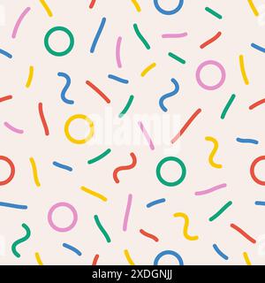 Divertente set di motivi senza cuciture con linea colorata Illustrazione Vettoriale