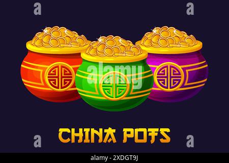 Vasi cinesi con monete. Simbolo felice o oggetto della cultura cinese Illustrazione Vettoriale