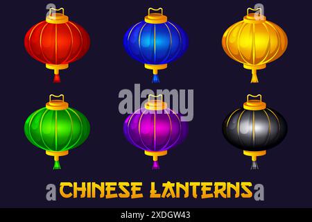 Lanterne tradizionali cinesi. Lampade cinesi vettoriali. Decorazione orientale dell'illustrazione della cultura cinese. Lanterne asiatiche Illustrazione Vettoriale