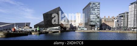 Mann Island Buildings e Royal Albert Dock, Liverpool, Inghilterra. REGNO UNITO Foto Stock