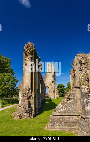 Le rovine dell'abbazia di Glastonbury risalgono all'VIII secolo e sono ora un monumento antico programmato, Somerset, Inghilterra, Regno Unito Foto Stock