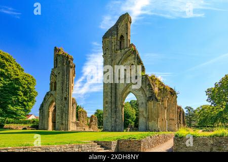 Le rovine dell'abbazia di Glastonbury risalgono all'VIII secolo e sono ora un monumento antico programmato, Somerset, Inghilterra, Regno Unito Foto Stock