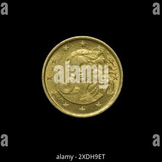 Dritto della moneta da 10 centesimi di euro fatta dalla Francia, che mostra la nascita di Venere - Sandro Botticelli (1482-1486, Italia) Foto Stock