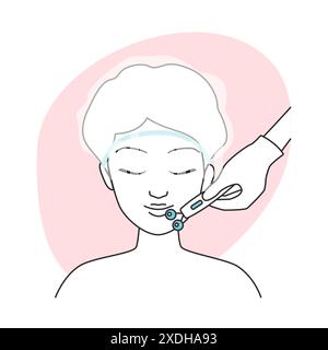 Massaggio con apparato microcorrente sulla faccia della donna immagine vettoriale dell'icona della linea Illustrazione Vettoriale