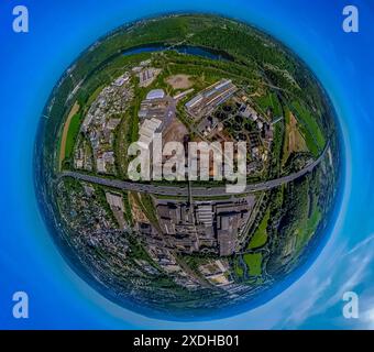 Vista aerea, zona industriale Bathey con centro stampa Funke NRW WAZ e centro editoriale, Kabel Premium Pulp & Paper Mill sulla A1 Freewa Foto Stock