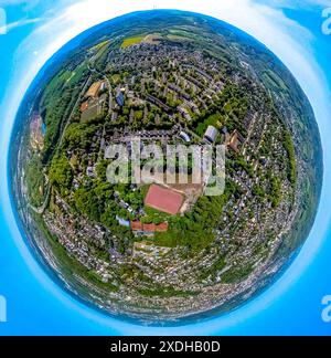 Vista aerea, zona residenziale, vista locale, quartiere Emst Eppendorf, Karl-Ernst-Osthaus-Straße, globo terrestre, immagine fisheye, immagine a 360 gradi, minuscolo worl Foto Stock