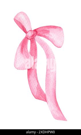Illustrazione in acquerello di un fiocco rosa. Illustrazione del nastro tenero isolata su sfondo bianco Foto Stock