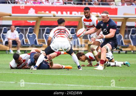 Tokyo, Giappone. 22 giugno 2024. JAPAN RUGBY: Una partita amichevole di rugby tra la nazionale giapponese e la nazionale inglese si è tenuta allo Stadio Nazionale di Tokyo. La seconda metà della partita. L'Inghilterra ha vinto la partita, 3-26 nel primo tempo, 17-52. Tokyo, Giappone, il 23 giugno 2024. (Foto di Kazuki Oishi/Sipa USA) credito: SIPA USA/Alamy Live News Foto Stock