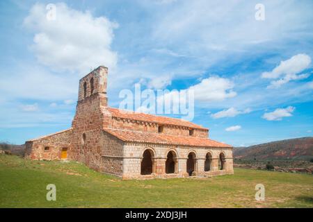 Santa Maria de tiermes chiesa. Tiermes, Soria provincia, Castilla Leon, Spagna. Foto Stock