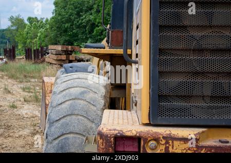 Ventola di raffreddamento per un caricatore frontale in cantiere Foto Stock