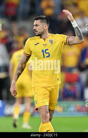 Andrei Burca (15) di Romania nella foto di una partita di calcio tra le squadre nazionali del Belgio, chiamata Red Devils e Romania nella seconda partita del gruppo e nella fase a gironi del torneo UEFA Euro 2024 , sabato 22 giugno 2024 a Colonia , Germania . FOTO SPORTPIX | David Catry Foto Stock