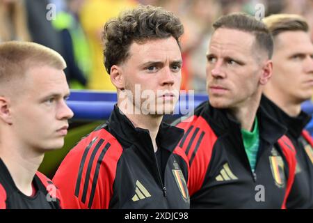 Maxim De Cuyper (25) del Belgio, nella foto di una partita di calcio tra le squadre nazionali del Belgio, denominata Red Devils e Romania, nella seconda partita del gruppo e nella fase a gironi del torneo UEFA Euro 2024, sabato 22 giugno 2024 a Colonia, Germania . FOTO SPORTPIX | David Catry Foto Stock