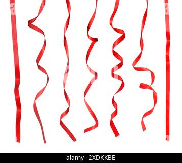 Bellissimi nastri rossi isolati su bianco, set Foto Stock