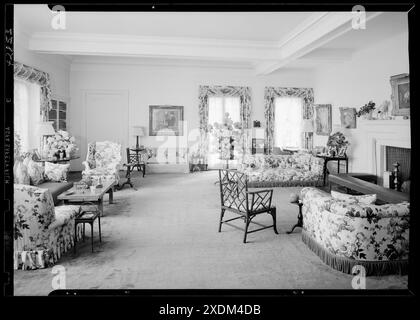 William S. Paley, residenza a Manhasset, Long Island. Soggiorno, vista generale. Collezione Gottscho-Schleisner Foto Stock