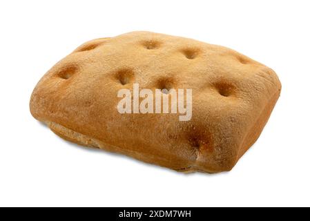 Panfocaccia isolata su bianco con percorso di ritaglio incluso. La focaccia italiana è un pane morbido come la focaccia Foto Stock