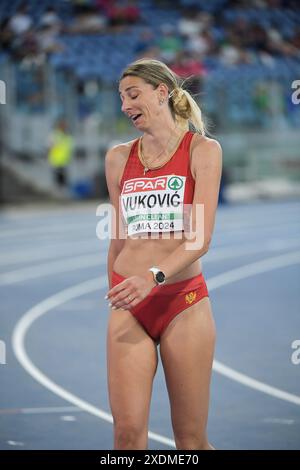 Marija Vuković del Montenegro gareggia nel turno di qualificazione al salto alto femminile ai Campionati europei di atletica leggera, Stadio Olimpico, Roma, Ita Foto Stock