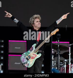 Newport, Regno Unito. 23 giugno 2024. Green Day suonate un'esclusiva UK Festival all'Isle of Wight Festival, Seaclose Park domenica 23 giugno Credit: Emma Terracciano/Alamy Live News Foto Stock