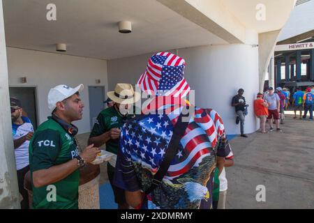 T20 Cricket al Barbados's Kensington Oval di Bridgetown domenica 23 giugno 2024 partita tra USA e Inghilterra. L'Inghilterra sconfisse gli Stati Uniti. Foto Stock