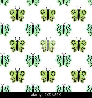 Ripetizione senza cuciture con farfalle. Ali di design astratto degli ornamenti. Carta da parati per insetti. Sfondo dell'illustrazione vettoriale. Illustrazione Vettoriale