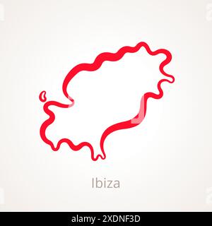 Mappa di Ibiza contrassegnata con una linea rossa. Illustrazione Vettoriale