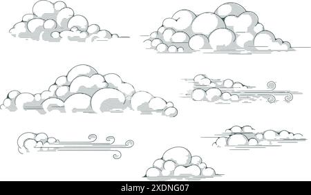 Schizzo di nuvole disegnate a mano Illustrazione Vettoriale