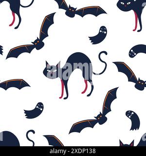 Halloween Cats and Bats Pattern Illustrazione Vettoriale