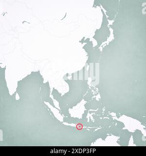 Bali sulla mappa dell'Asia orientale e sud-orientale con sfondo vintage a righe morbide. Foto Stock